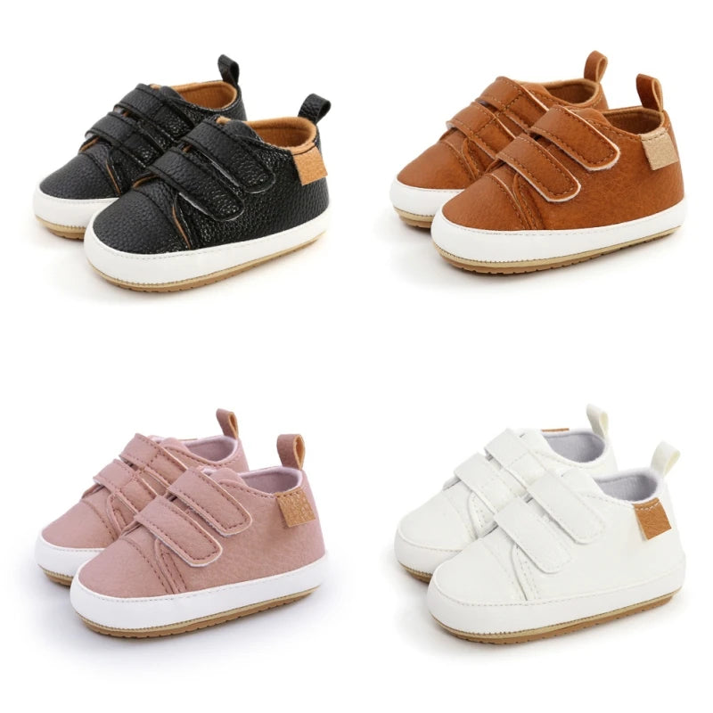 Vintage Velcro Baby Sneakers - in black, tan, pink and white
