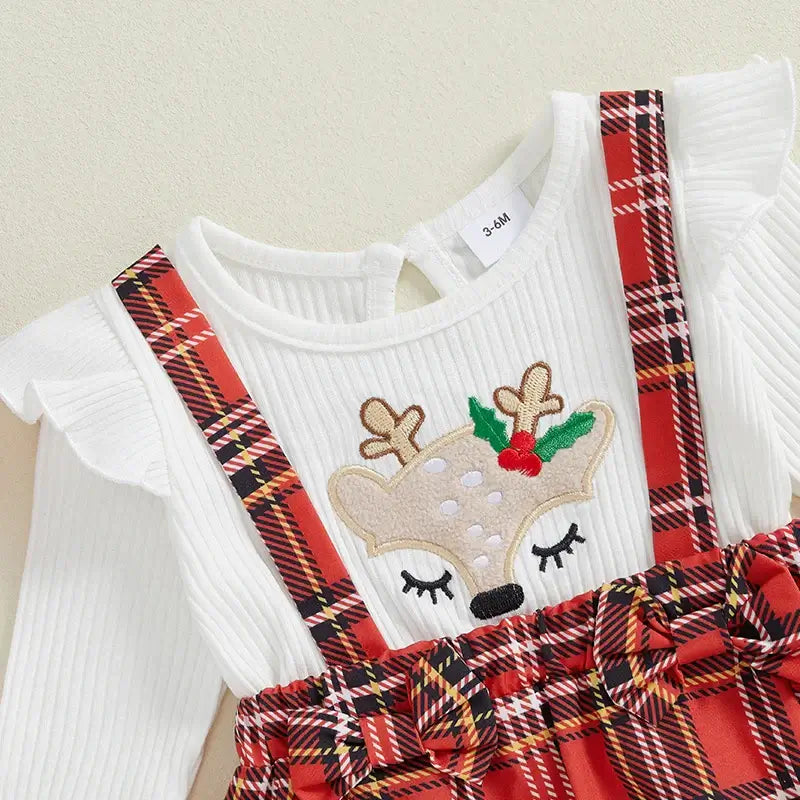 Plaid Reindeer Baby Girl Romper | Adorable Christmas Outfit (in 0-3 months, 3-6 months, 6-9 months, 6-12 month &  12-18 months)