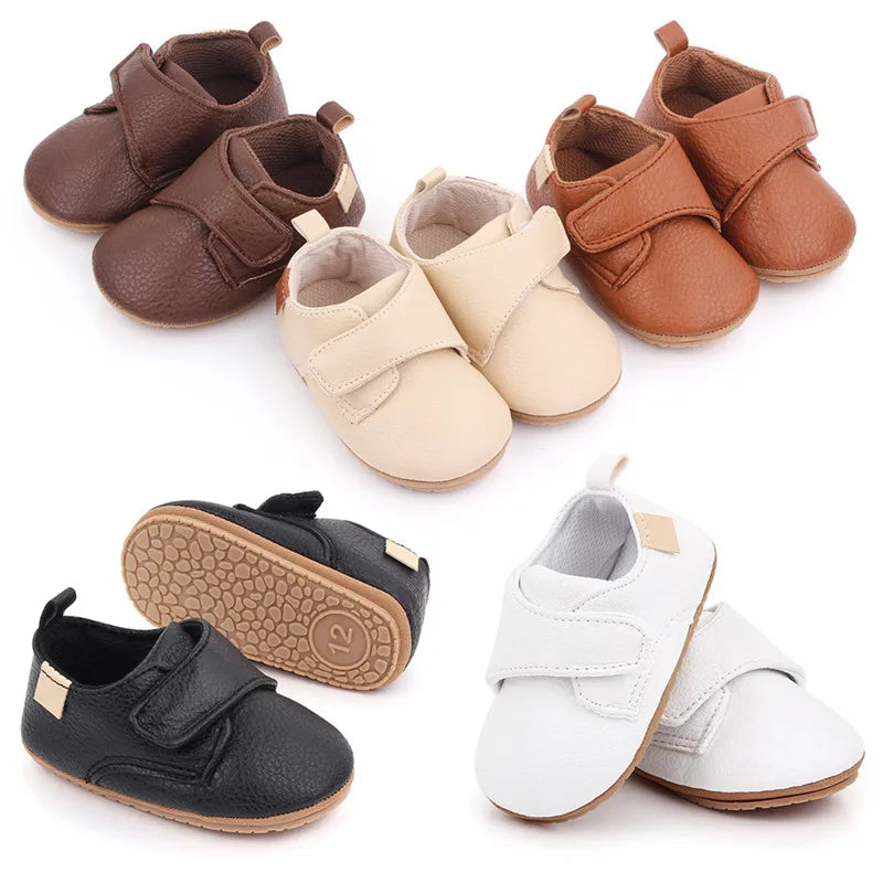 Avery Vegan Leather Baby Shoes in cream, white, tan, brown and black
