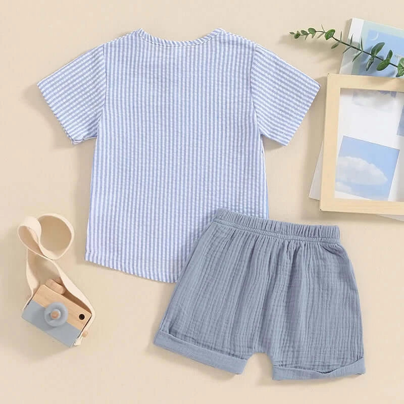 Ethan Muslin Summer Set in blue | Breathable Baby & Toddler Outfit (6M-4Y) - Lulu Babe