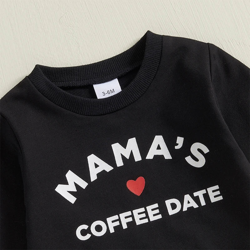 Mama's Coffee Date Baby Outfit - closeup of the top