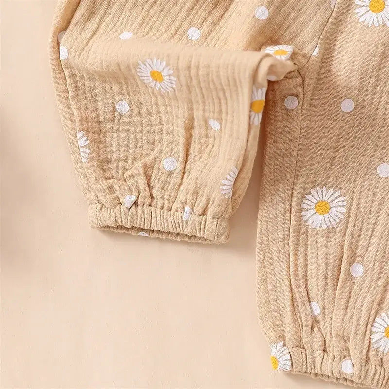 Daisy Muslin Baby Outfit | Baby Girl Romper, Pants & Headband Set - Lulu Babe