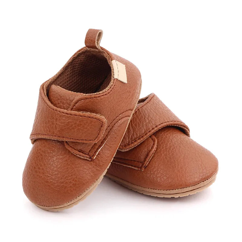 Avery vegan leather baby shoes in tan, soft and durable