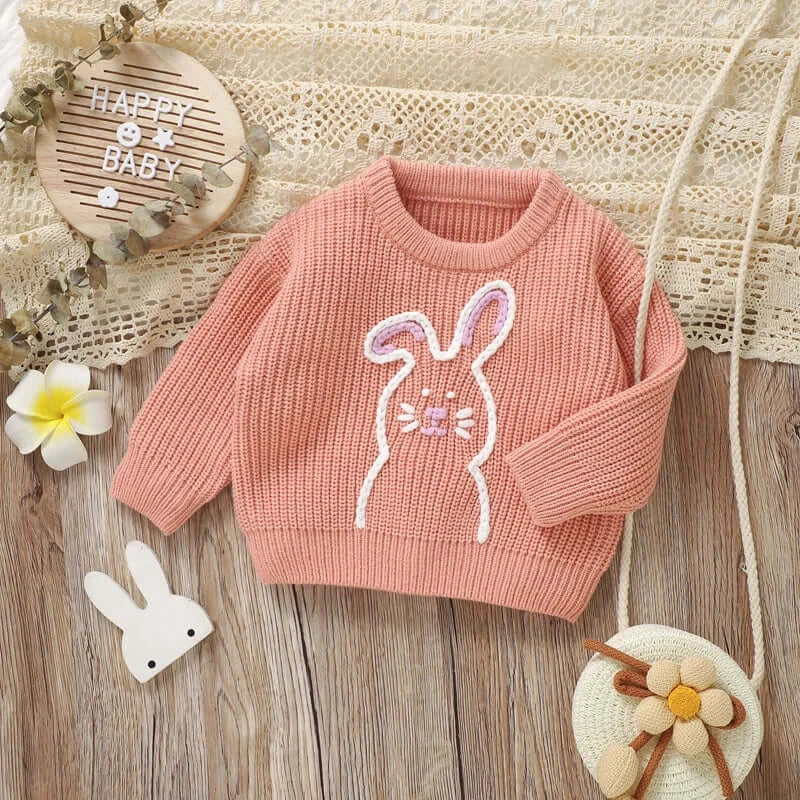 Bunny Knit Baby Jumper | Pullover Knit with Cute Rabbit Embroidery - Lulu Babe