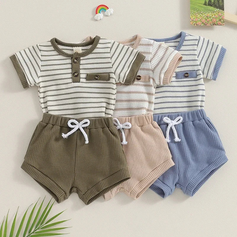 Liam Striped Romper & Shorts Set