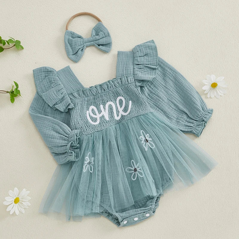 First Birthday Tutu Romper Sage