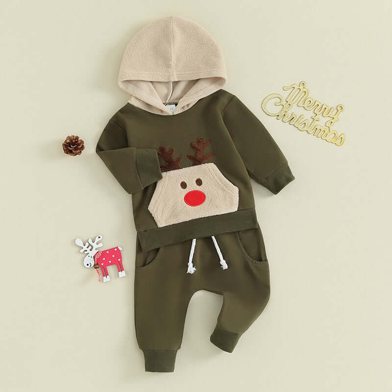 Reindeer Trackie Set | Green Baby & Toddler Rudolph Tracksuit - Lulu Babe