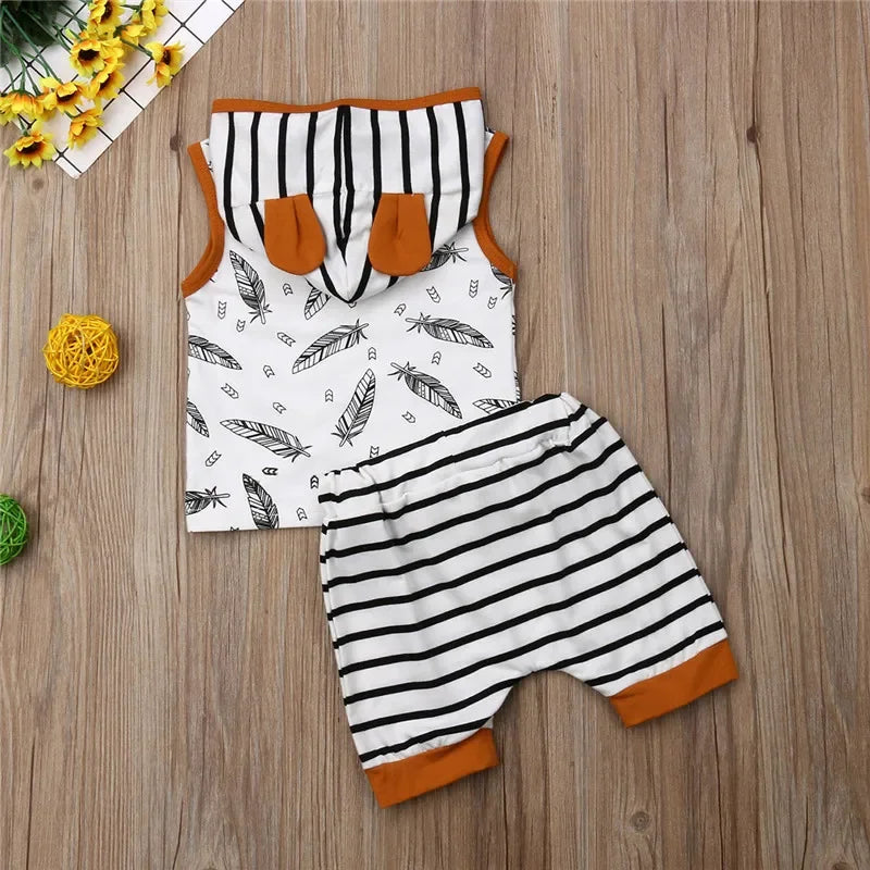 Feather & Stripe Hooded Set