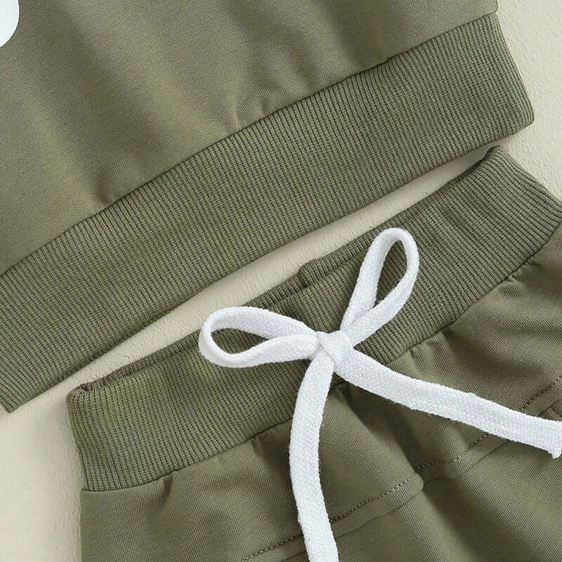 Mama's Boy Baby Outfit | Long Pants & Top Tracksuit Set in khaki (0-3 Years) - Lulu Babe