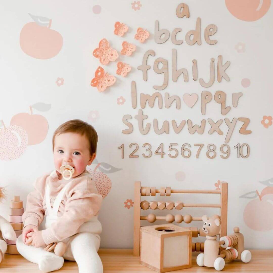 Wooden Alphabet Wall Decals for Kids Rooms