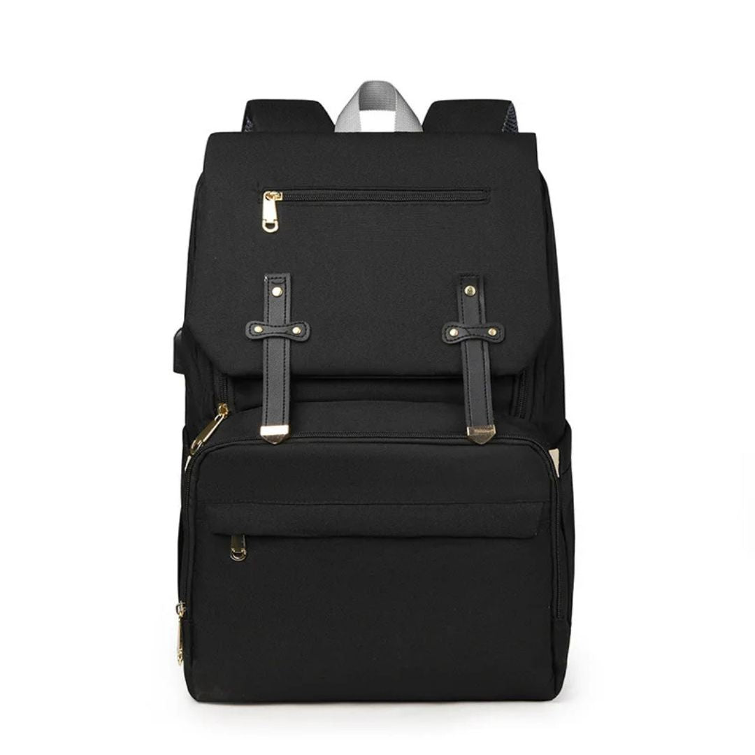 Amalfi Nappy Backpack in black with spacious design and premium finishes for stylish parenting.