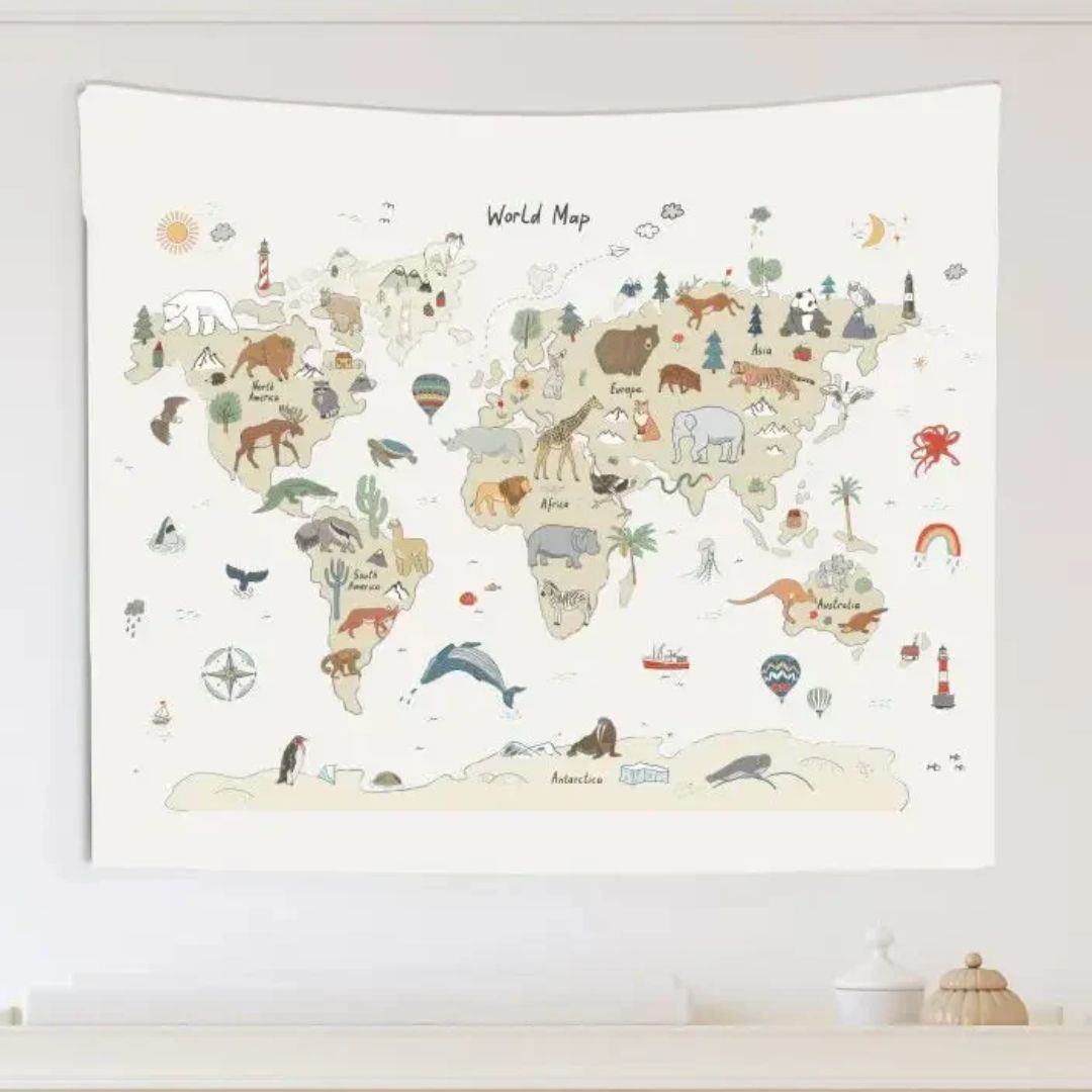 Animal World Map Canvas Wall Hanging
