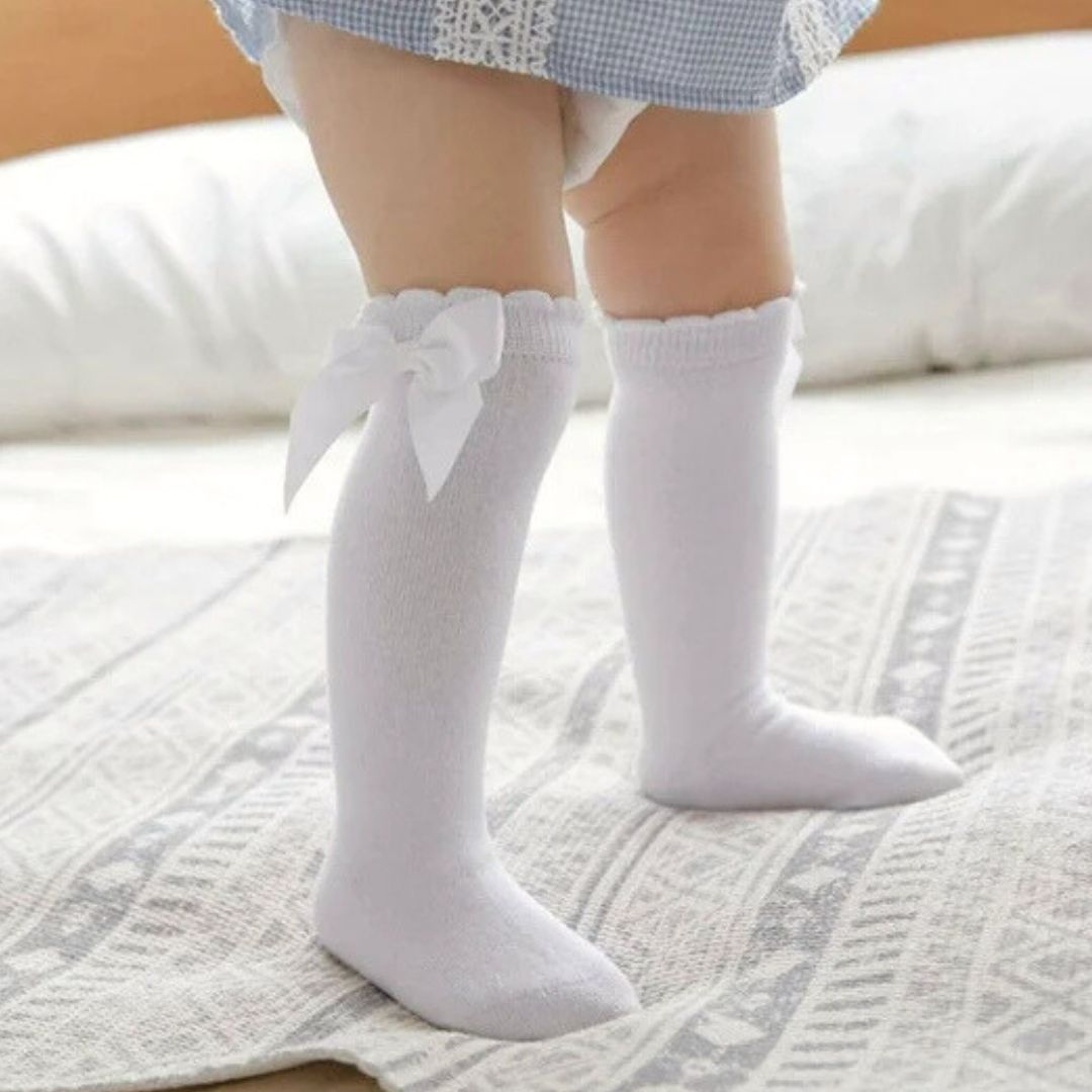 Bow Knee High Socks for Baby & Toddler Girls - white