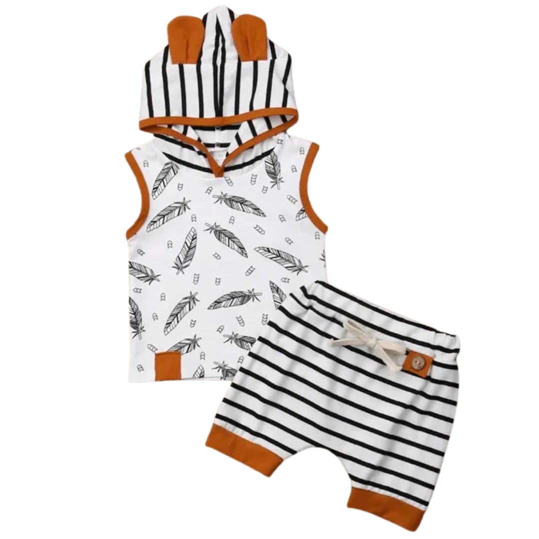 Feather & Stripe Hooded Set