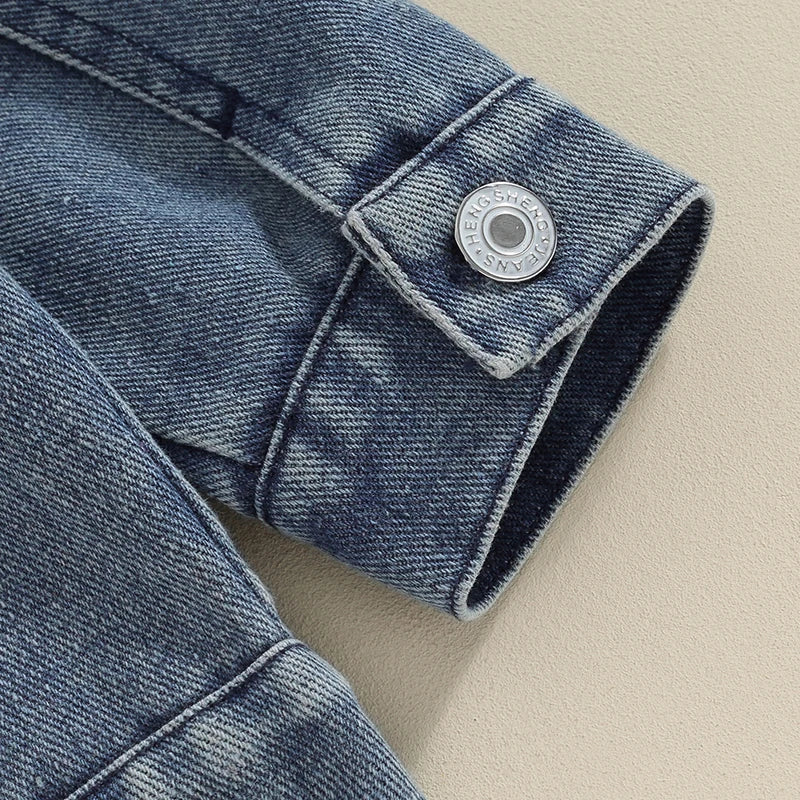 Closeup of denim jacket sleeve