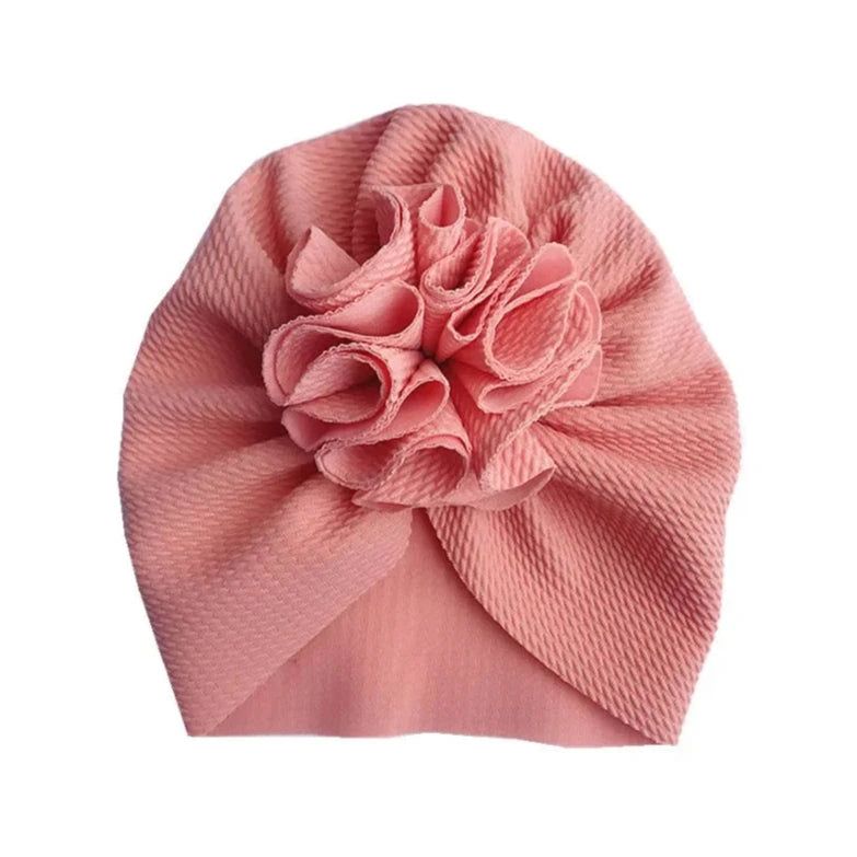 Pink baby girl turban with statement ruffle flower