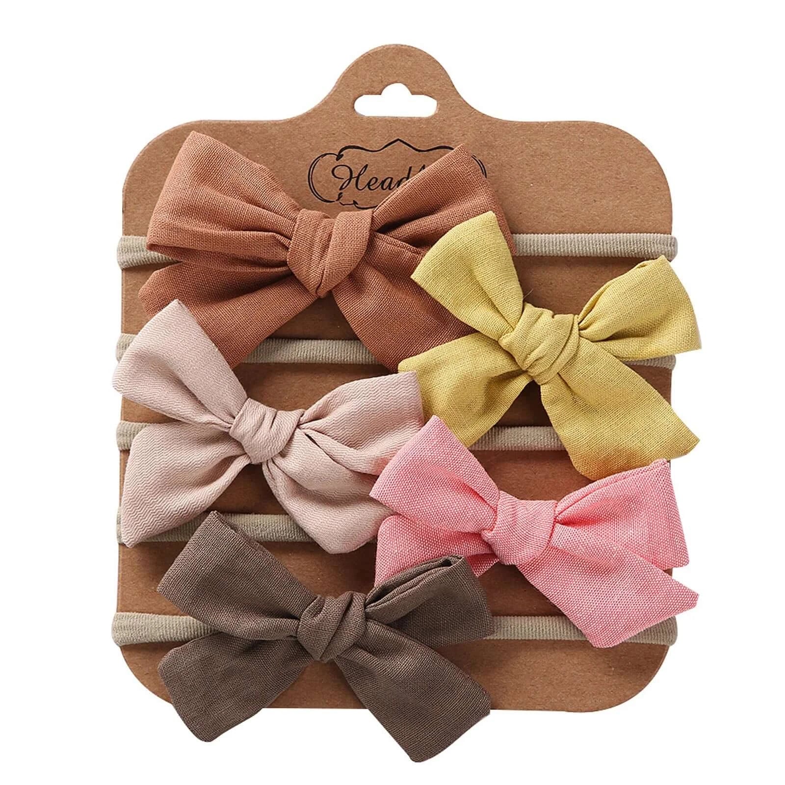 Pack of 5 stretchy baby bow headbands in autumn colours
