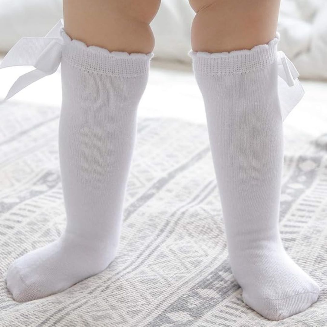 Bow Knee High Socks for Baby & Toddler Girls - white