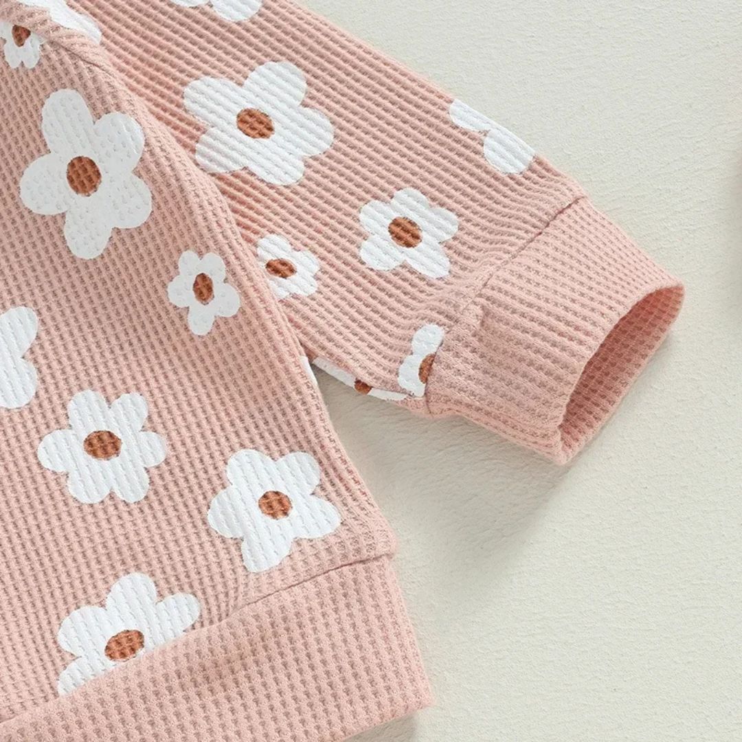 Waffle floral baby girl set in pink - closeup of waffle fabric