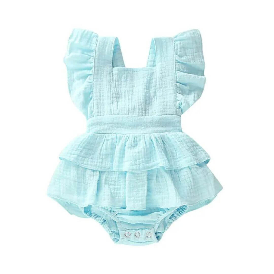 Jennifer Ruffle Baby Girl Romper in blue for 0-18 months