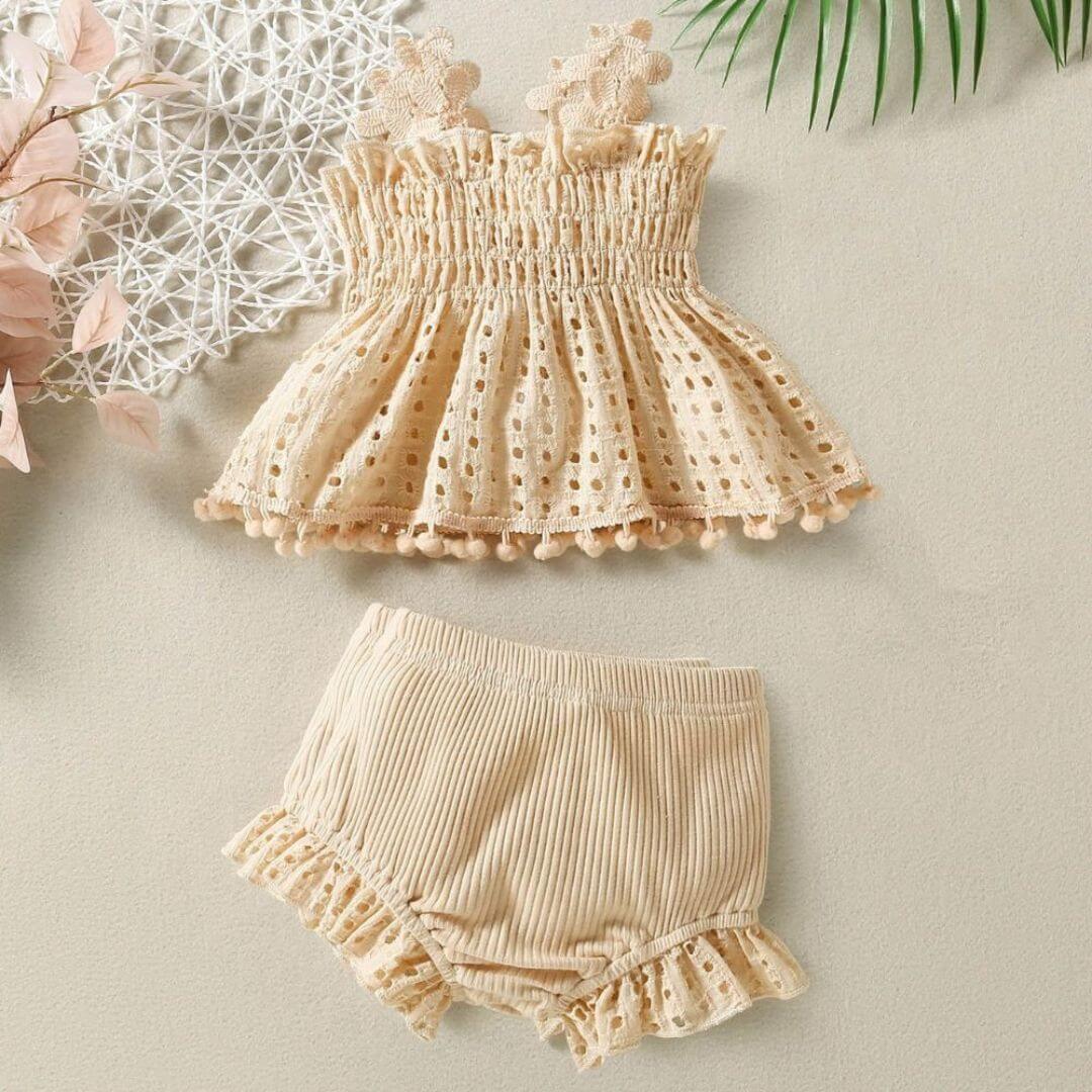 Back view of Celeste Boho baby girl summer outfit