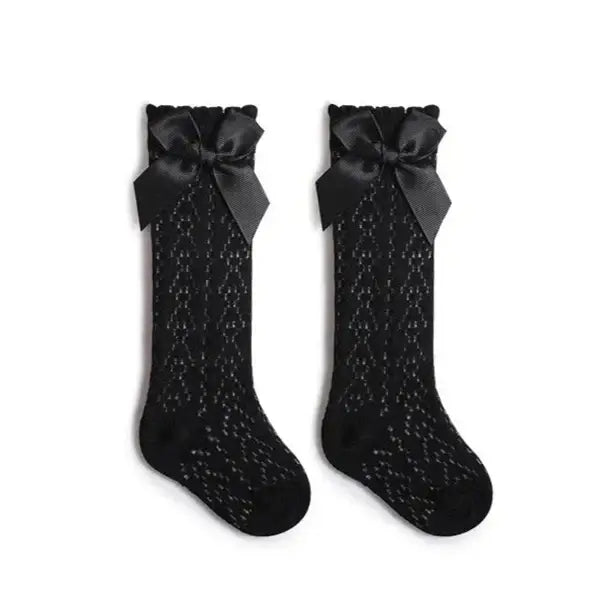 Bow Lace Knee High Baby Socks black