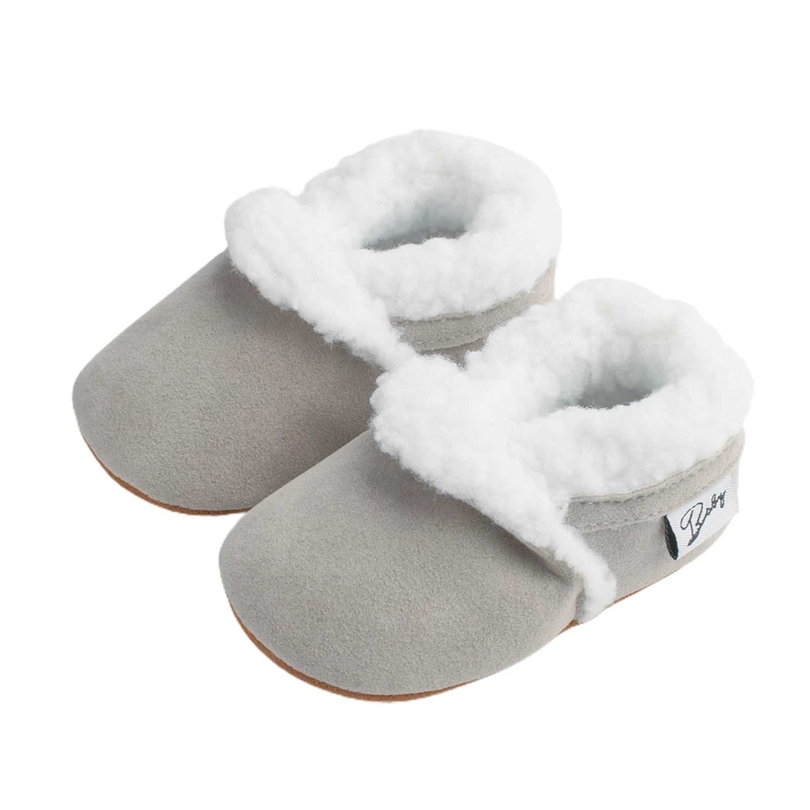 Fluffy baby moccasins in grey