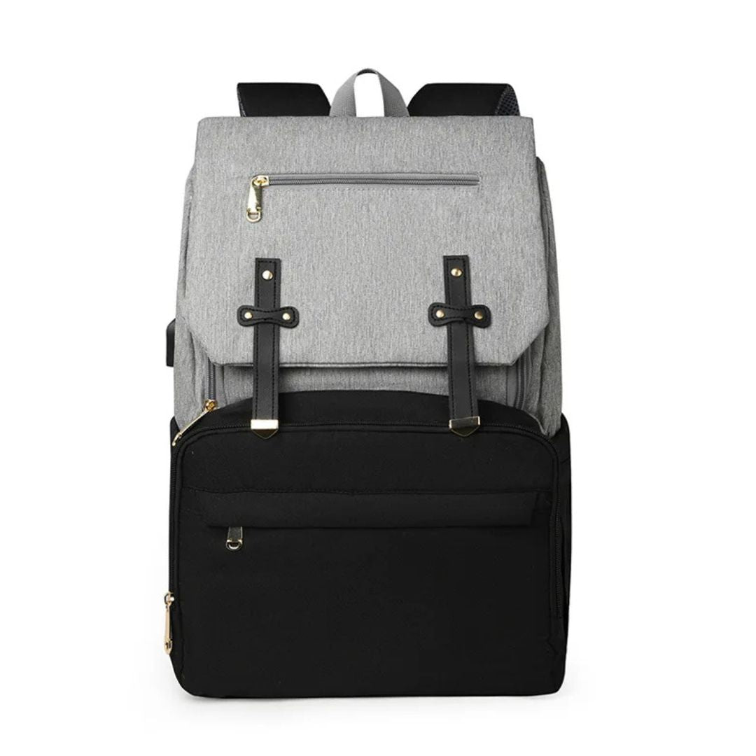 Luxe nappy backpack in grey and black - front view