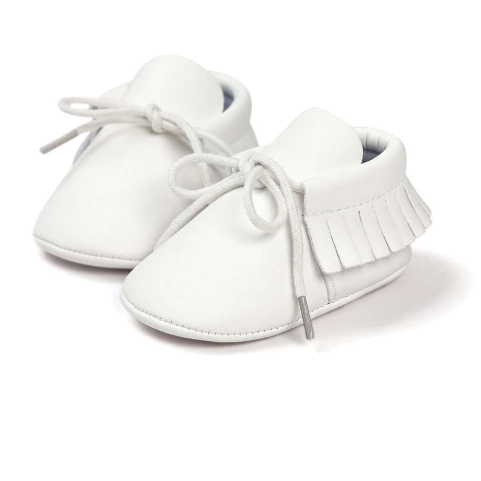 White Baby Moccasins – Soft & Stylish Unisex Baby Shoes | Lulu Babe