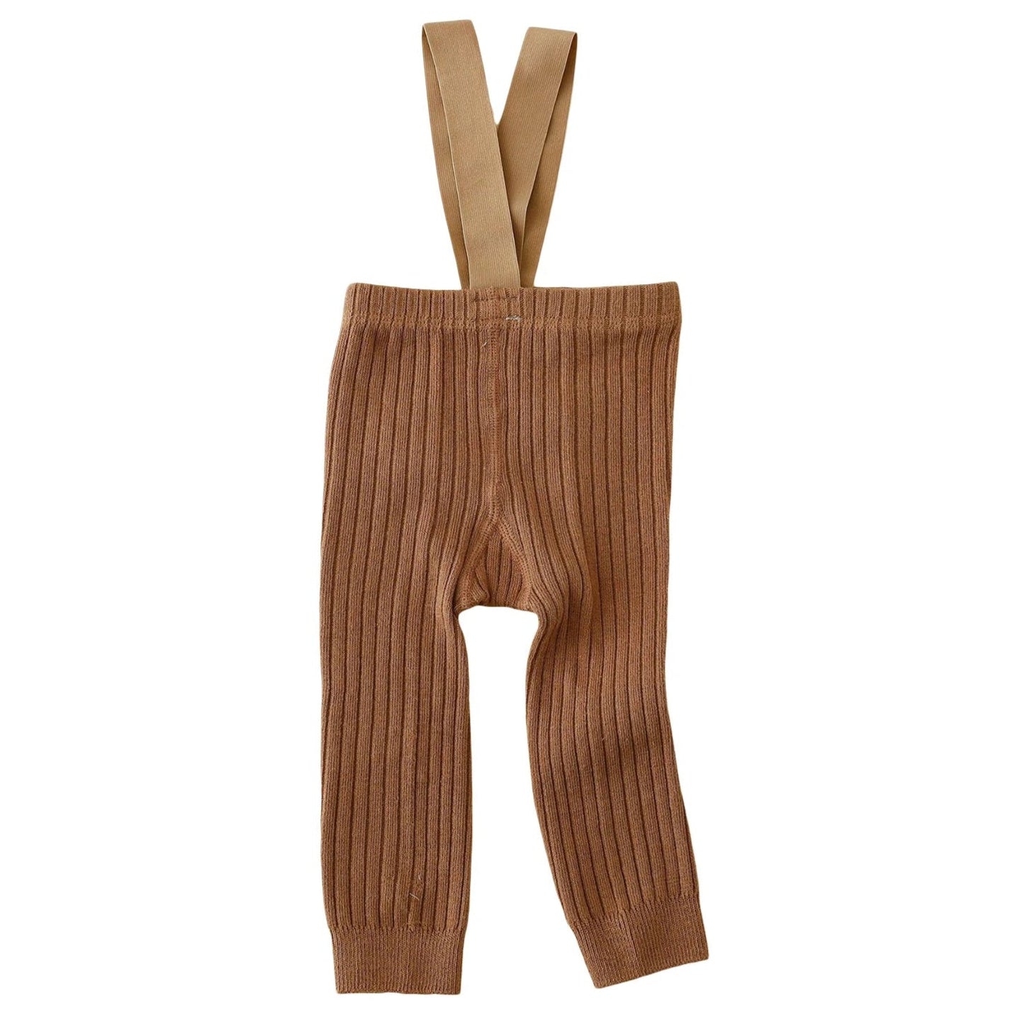 Ribbed baby suspender leggings in hazelnut