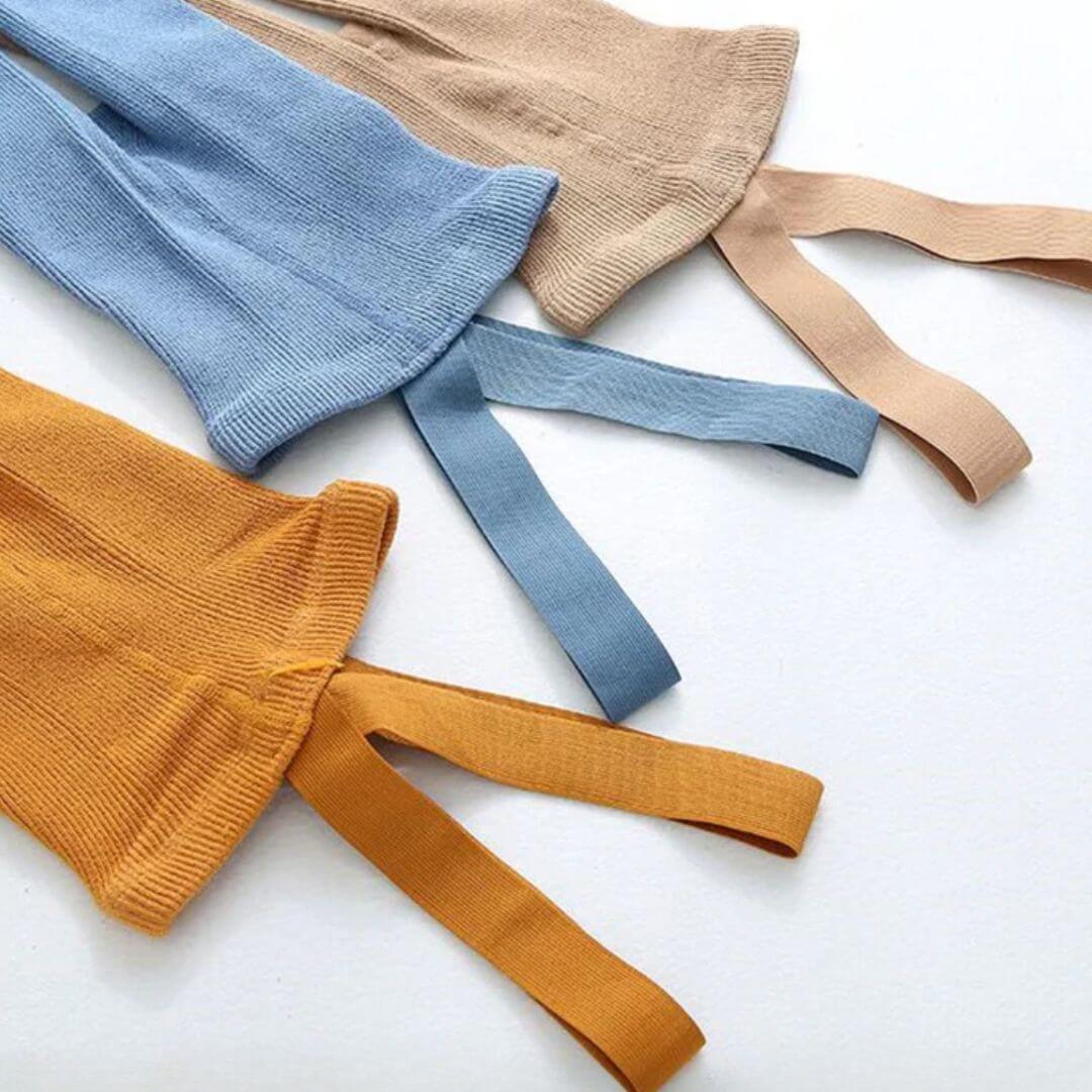 Ribbed Baby Suspender Tights in latte, blue and mustard - Lulu Babe