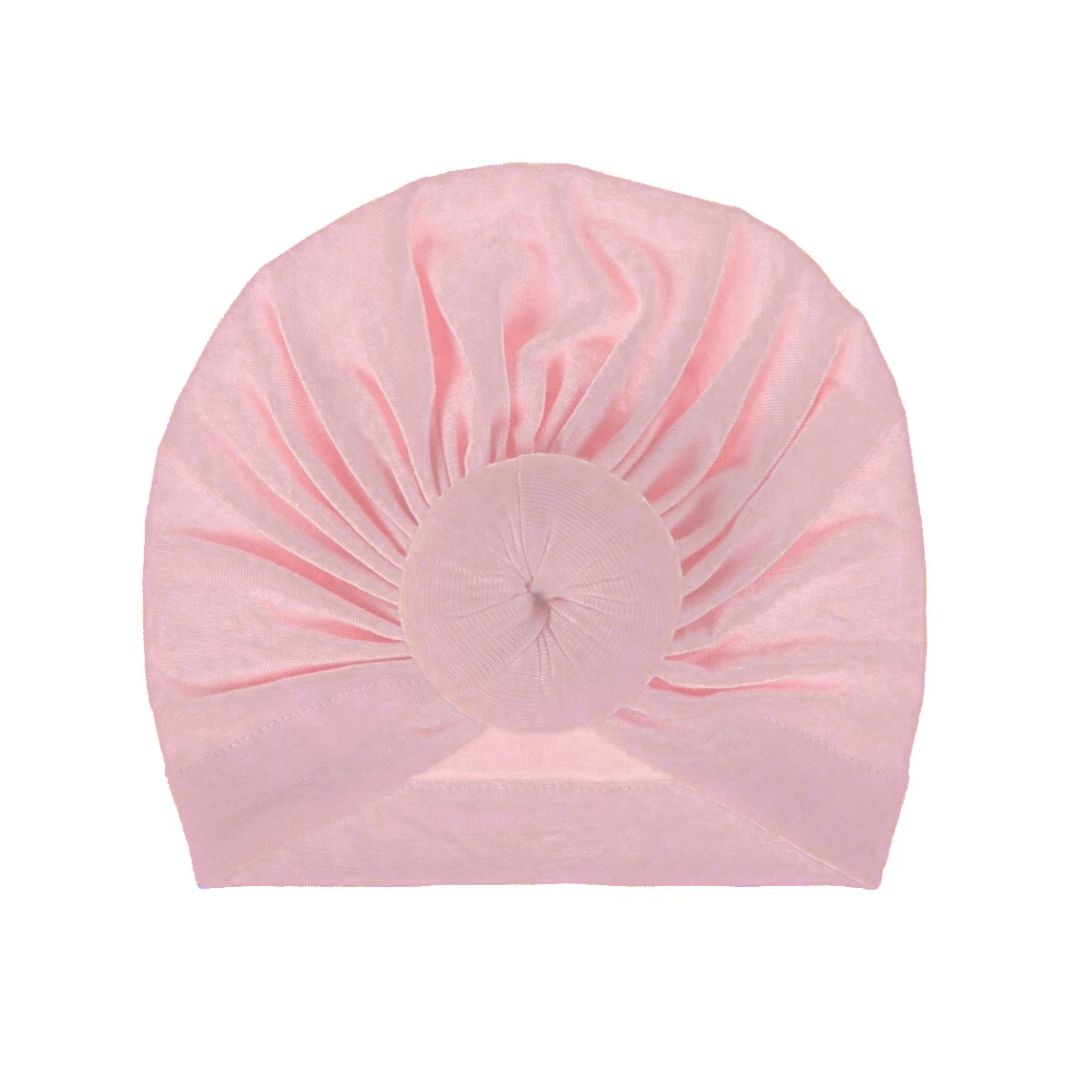 Olivia Top Knot turban for baby girls in blush pink, stylish and comfy fit.