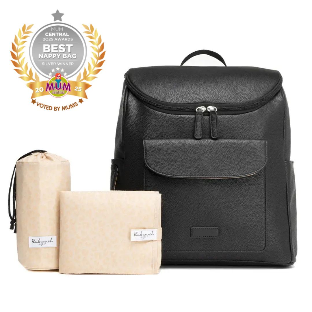 Babymel Lennox Nappy Backpack in Black | Stylish Vegan Leather Nappy Bag - Babymel
