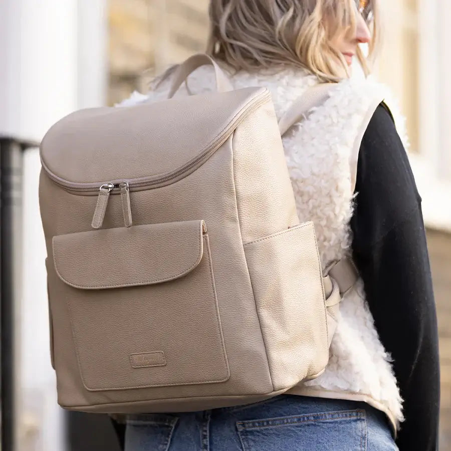Babymel Lennox Nappy Backpack in Oat - lifestyle image