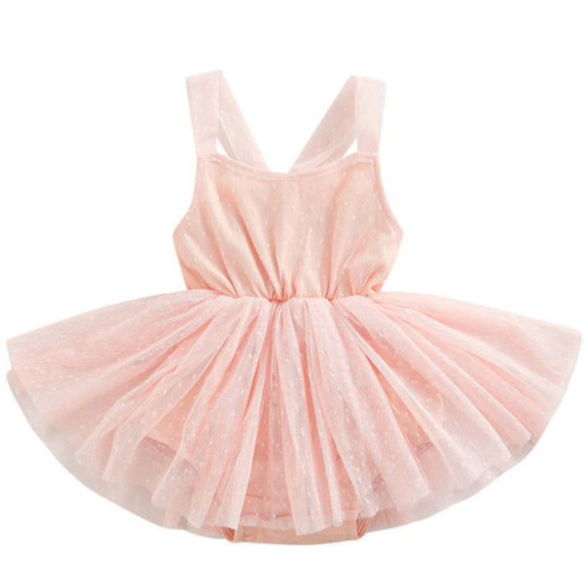 Ballerina Tutu Romper for baby girls in soft pink with layered tulle skirt and built-in romper