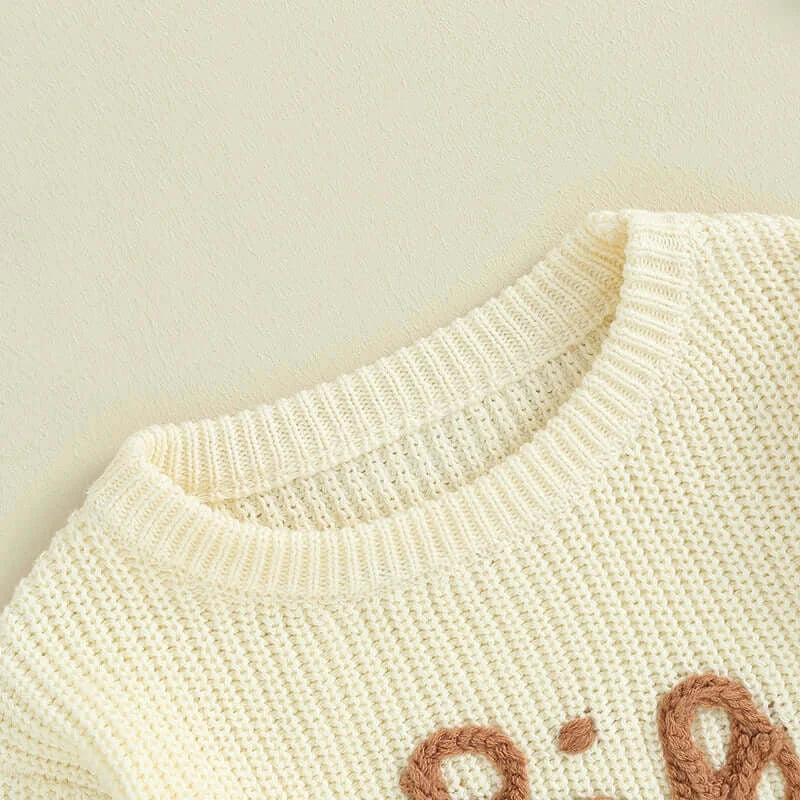 Closeup of Big Sister Jumper in cream knit