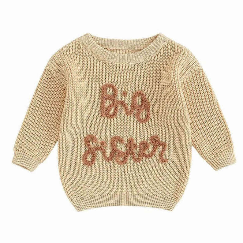 Big Sister Jumper in Beige with handmade embroidery -  Lulu Babe