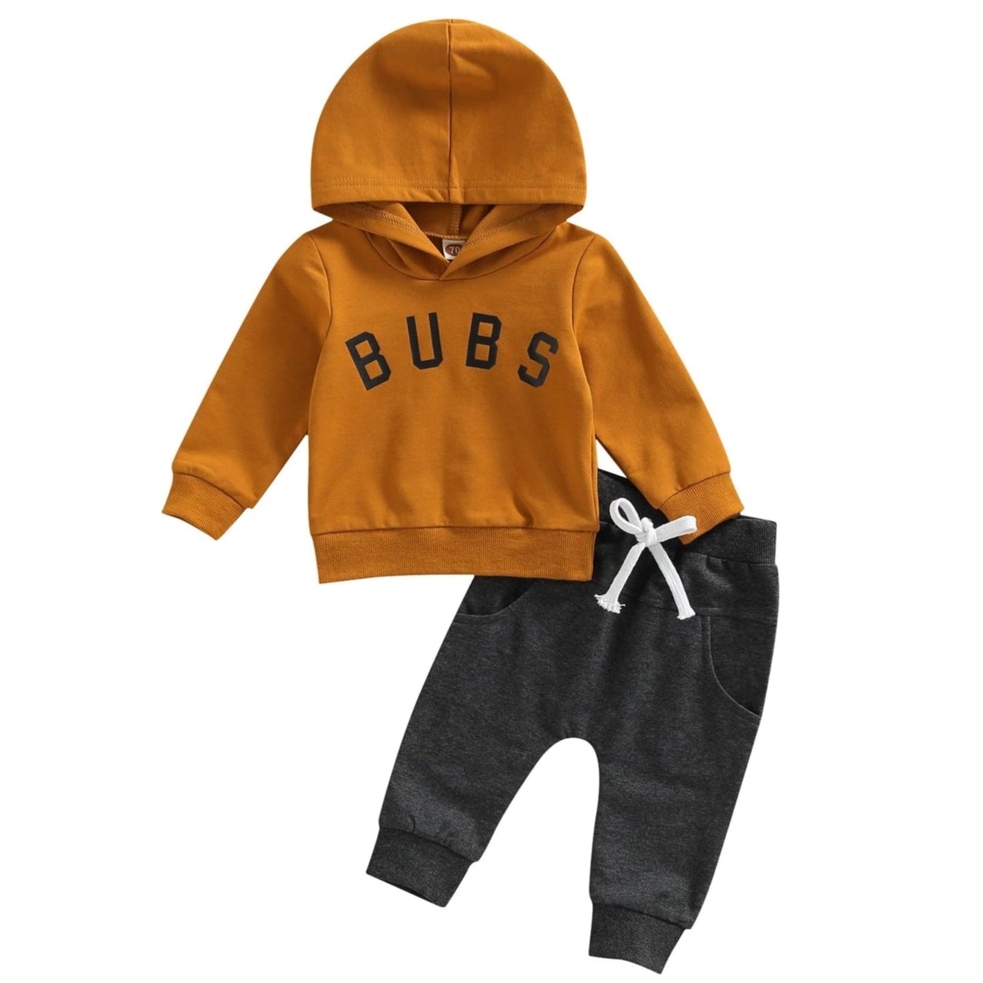 Bubs Hoodie Trackie Set for baby boys, featuring comfy pullover hoodie and grey jogger pants, perfect winter outfit.
