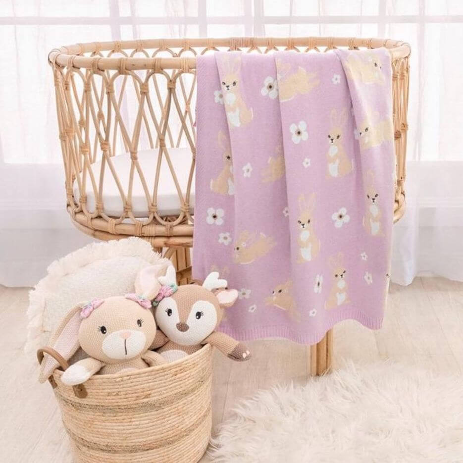 Soft Bunny Baby Blanket - Lilac 100% Cotton Knit