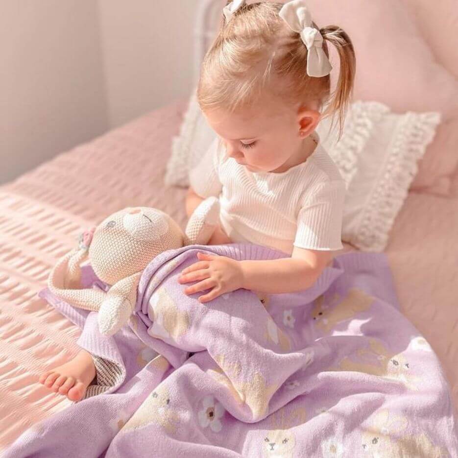 Soft Bunny Baby Blanket - Lilac 100% Cotton Knit