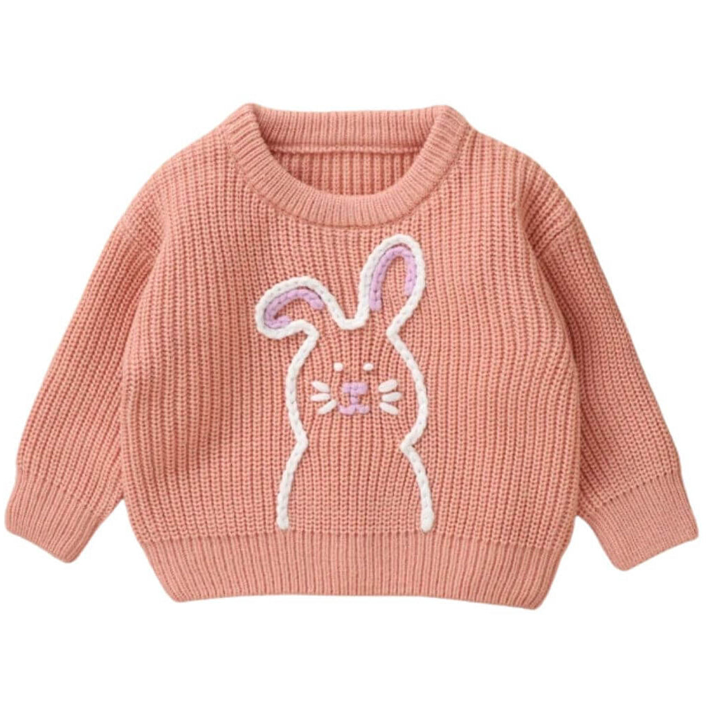 Bunny Knit Baby Jumper | Pullover Knit with Cute Rabbit Embroidery - Lulu Babe