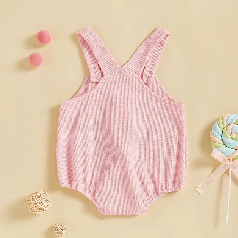 Waffle Bunny Baby Romper in pink - rear view