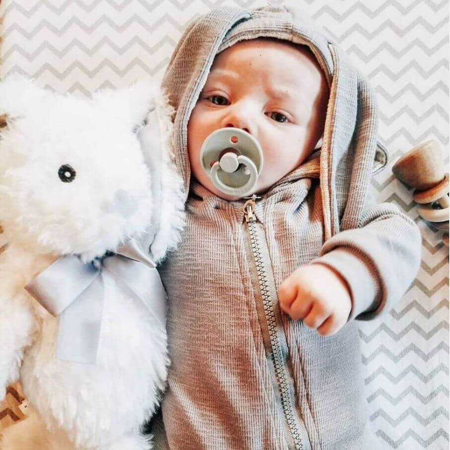 Bunny Zipper Baby Onesie | Floppy Bunny Ears on Hood - Lulu Babe