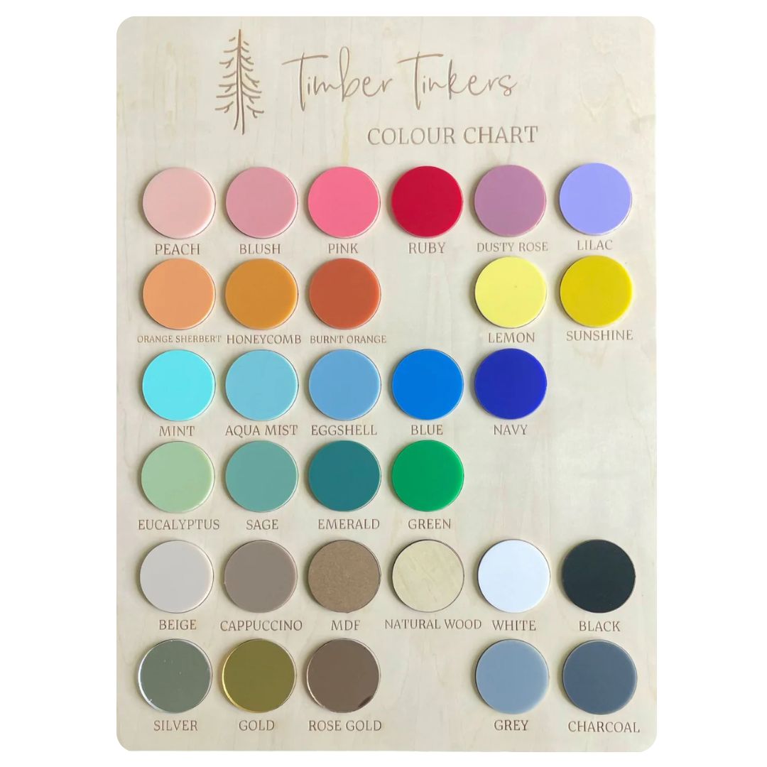 Acrylic colour options for personalised products - Lulu Babe