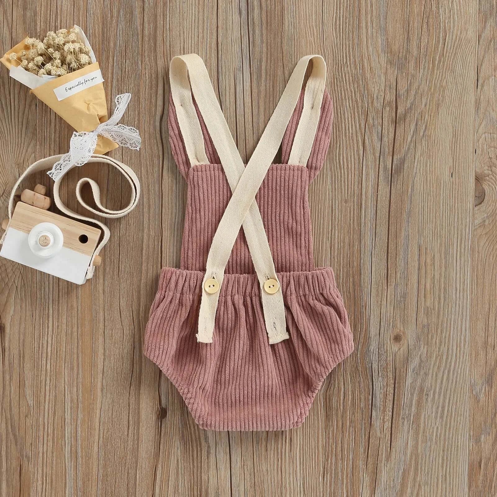 Corduroy Bunny Romper - Unisex Baby Outfit with Bunny Ears - Lulu Babe