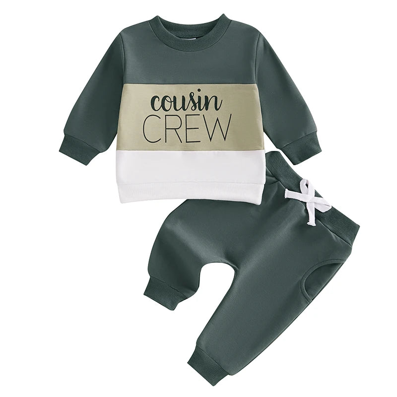 Cousin Crew Trackie Set for toddlers, two-piece outfit with long sleeves and a stylish colour-block design.