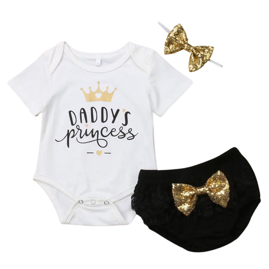 Daddy's Princess Set | Baby Girl Outfit with Sequin Bows - Lulu Babe