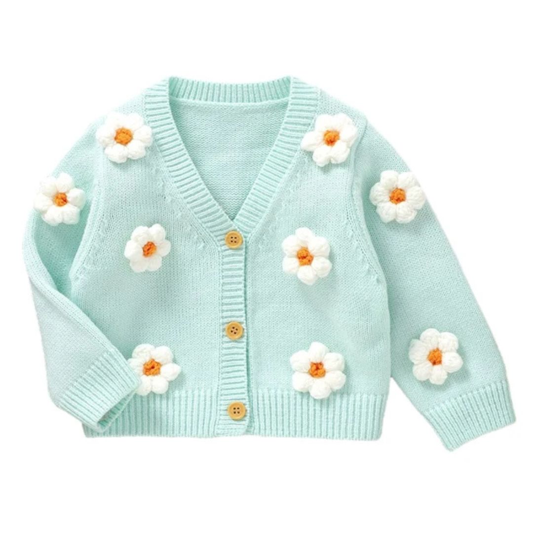 Baby & Toddler Flower Cardigan in turquoise