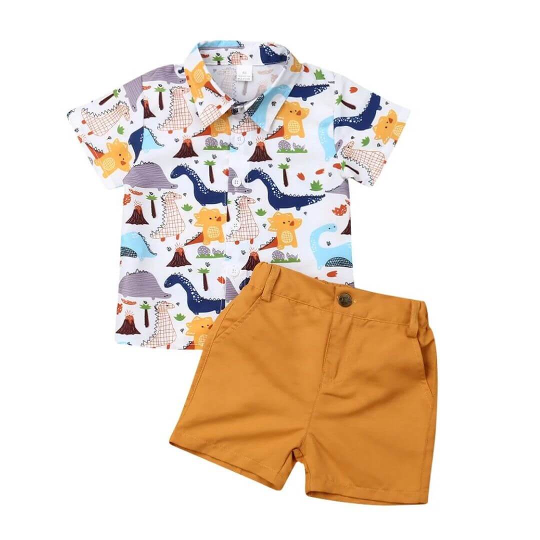Dinosaur Collared Shirt Set | Toddler Boy Special Occasion Outfit - Lulu Babe