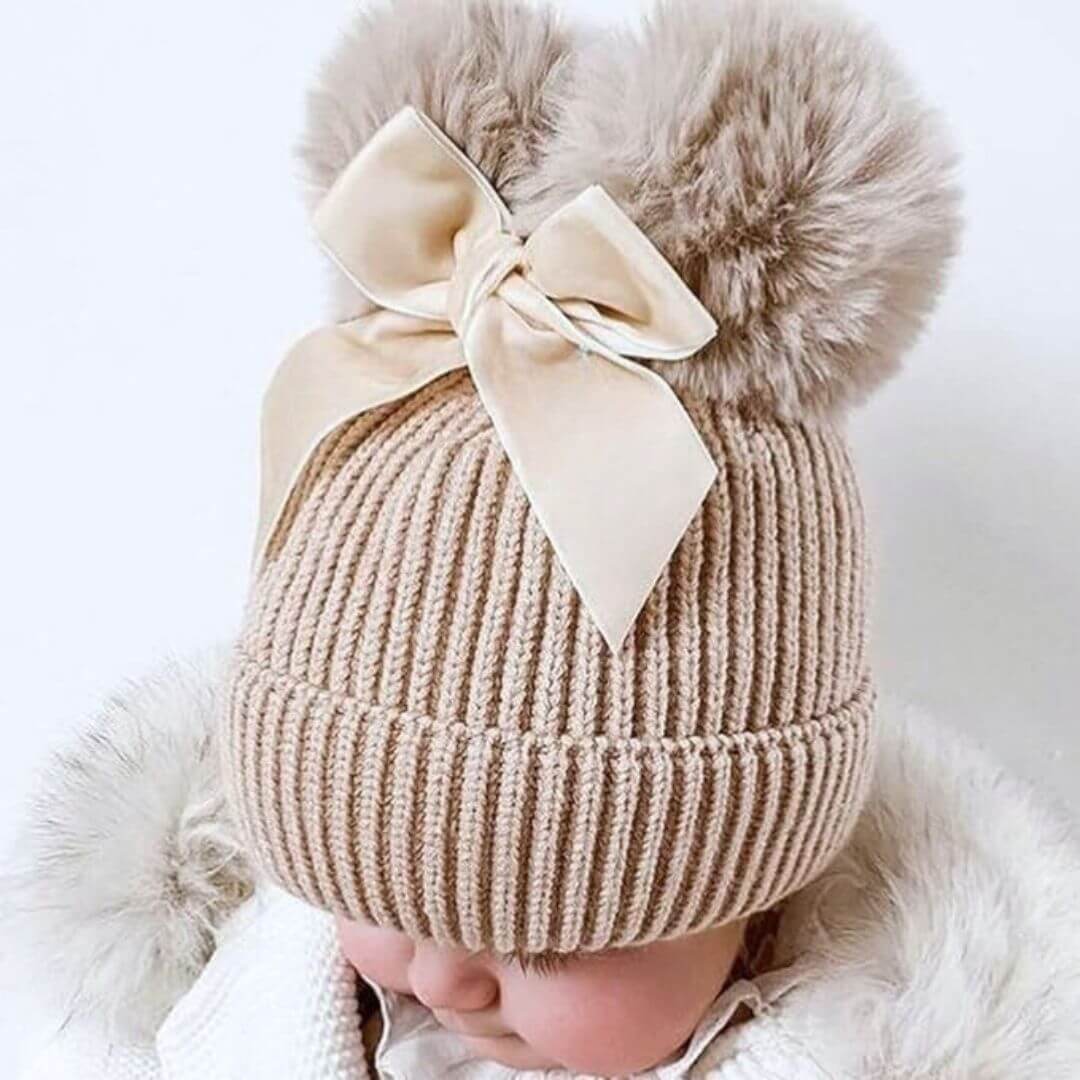 Pom Pom Baby Beanie | Luxe Girls Ribbed Bow Beanie - Lulu Babe